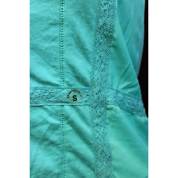 Aeropostale Teal Tank Top sz S Lace Sleeves Stretch Ruffle Casual Comfort Spring - Picture 2 of 9